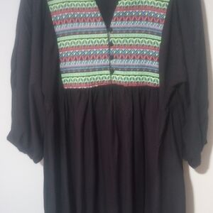 Black Dress with Colorful Embroidered Pattern